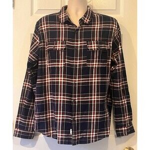 COMO Man Plaid Flannel Shirt Mens L Black Red Grunge Gorp Academia Grandpa